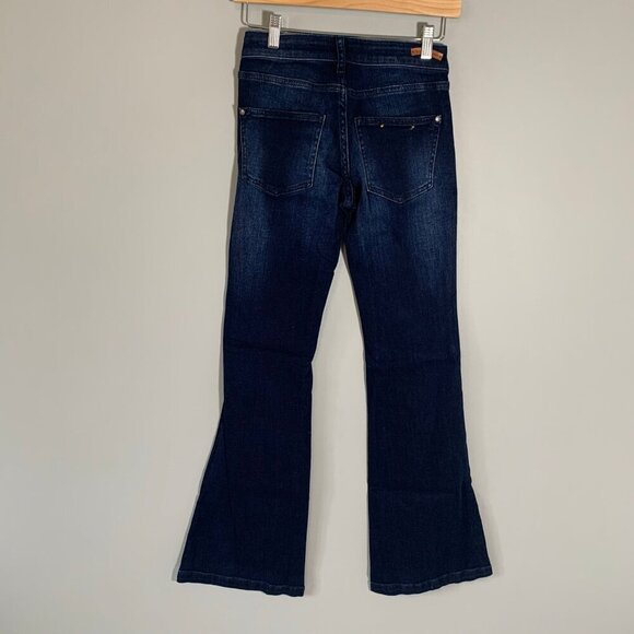 Pilcro and the letterpress dark wash high rise script flare denim stretch jeans - Picture 4 of 11